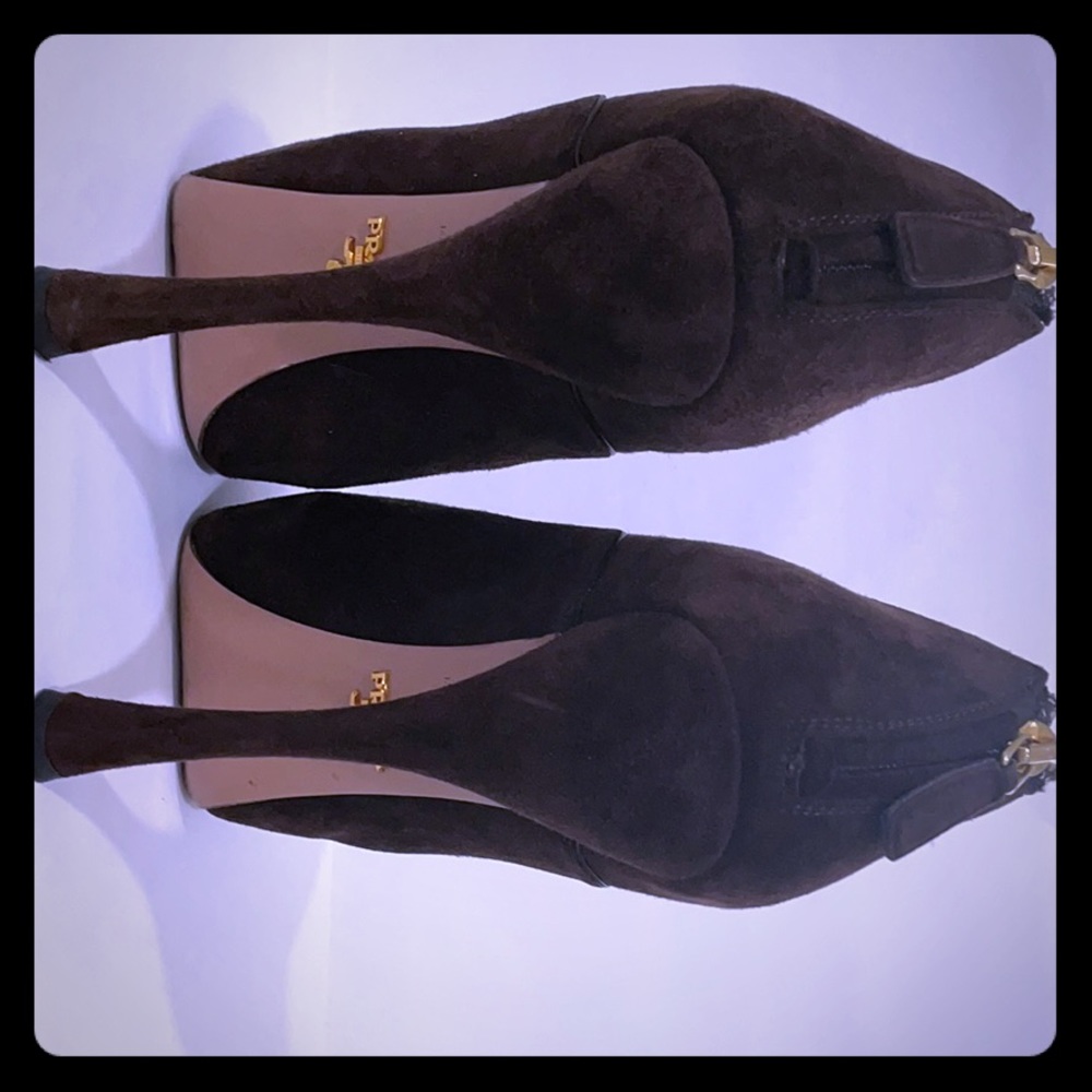 Gorgeous dark brown suede Prada heels